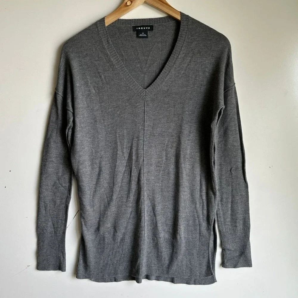 Trouve Cashmere Blend Sweater Gray Knit XS‎ Cabincore Academia Preppy NWOT